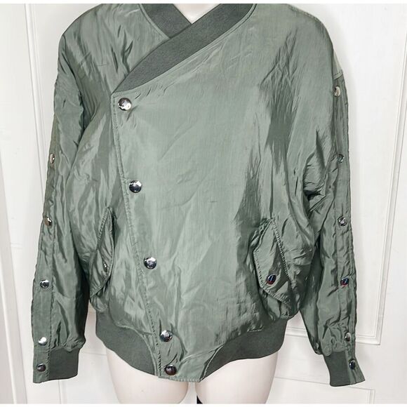 & Other Stories Overlapping Bomber Jacket Army Green Size 4 - Picture 2 of 8